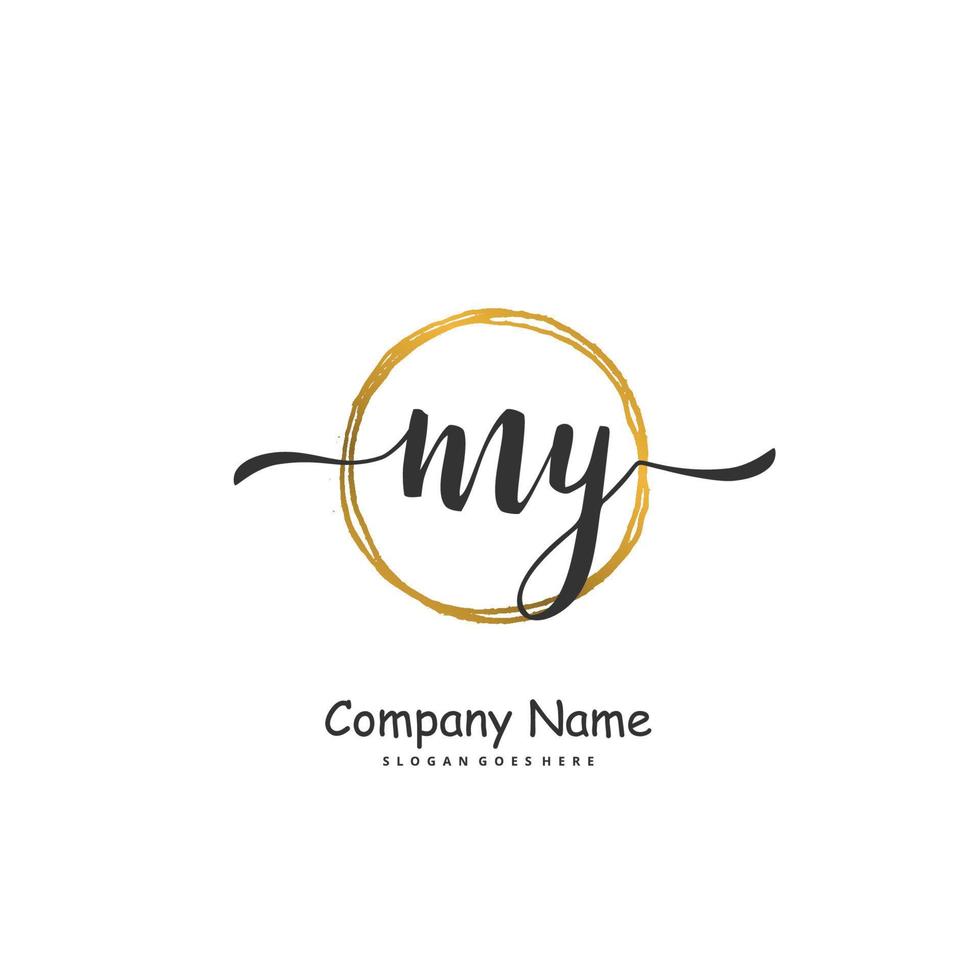 mijn eerste handschrift en handtekening logo ontwerp met cirkel. mooi ontwerp handgeschreven logo voor mode, team, bruiloft, luxe logo. vector