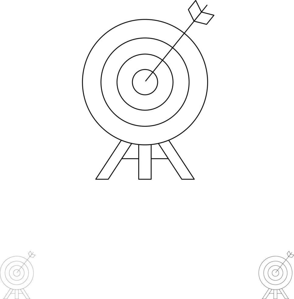 doelwit boogschieten pijl bord stoutmoedig en dun zwart lijn icoon reeks vector