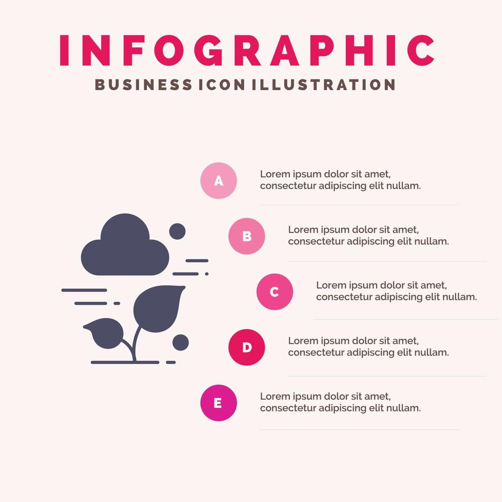 fabriek wolk blad technologie solide icoon infographics 5 stappen presentatie achtergrond vector