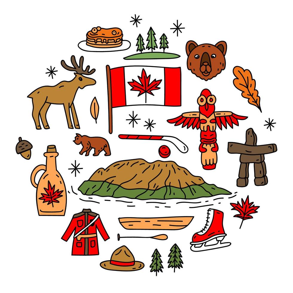 Canada teken en symbool, info-afbeelding elementen vlak pictogrammen set. toerisme. vector