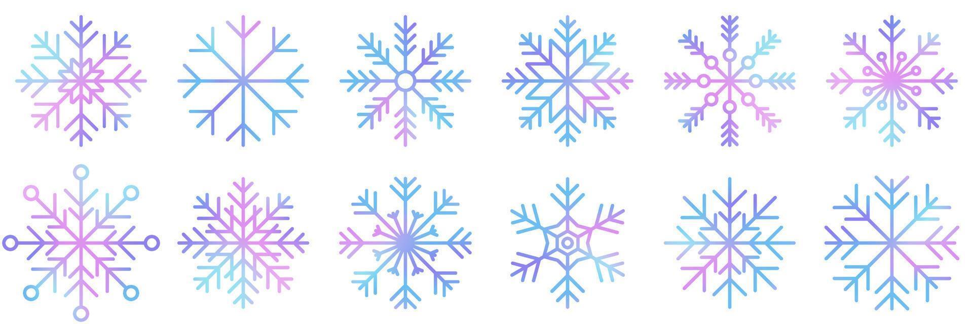 reeks van vector waterverf sneeuwvlokken. verzameling van artistiek sneeuwvlokken met waterverf textuur. reeks van sneeuwvlokken. vector illustratie