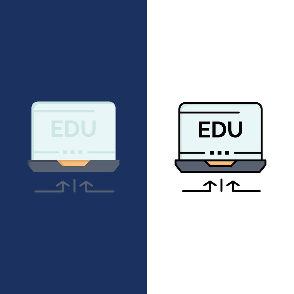 laptop hardware pijl onderwijs pictogrammen vlak en lijn gevulde icoon reeks vector blauw achtergrond