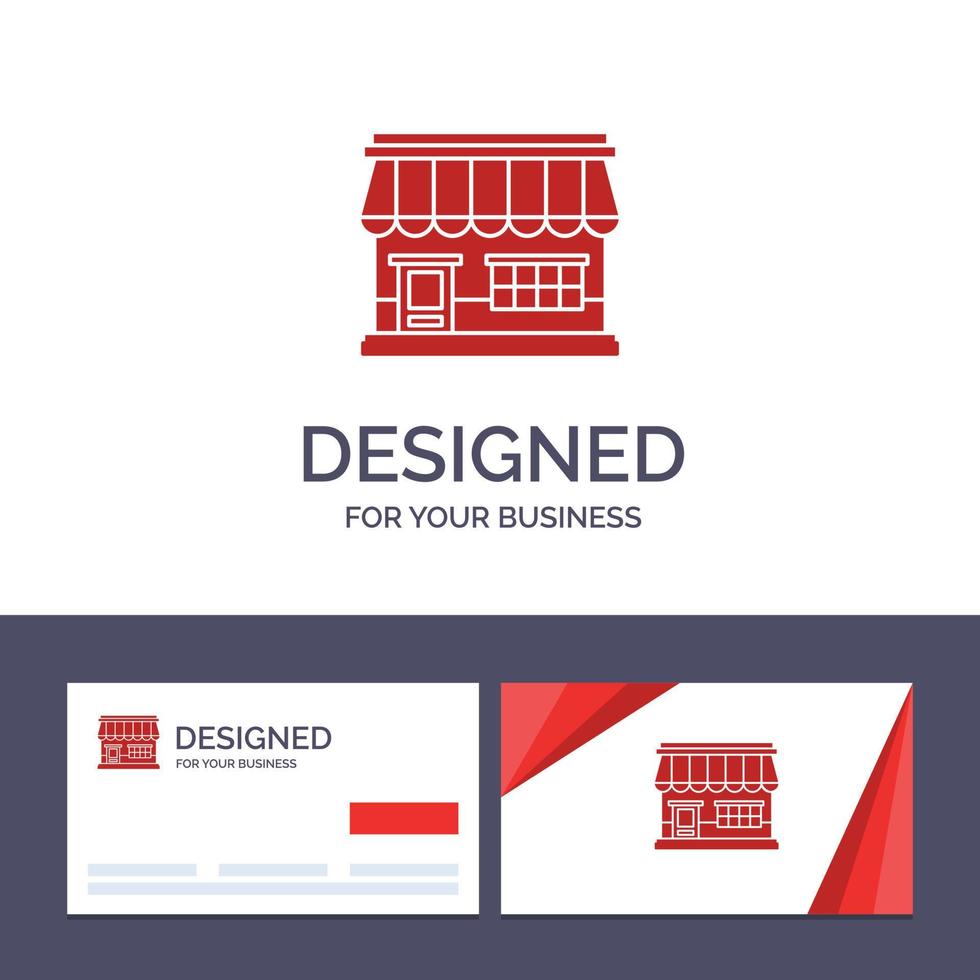 creatief bedrijf kaart en logo sjabloon winkel online markt op te slaan gebouw vector illustratie