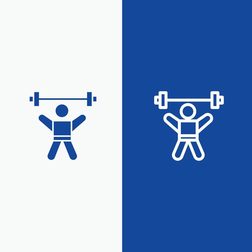 atleet atletiek avatar geschiktheid Sportschool lijn en glyph solide icoon blauw banier lijn en glyph solide icoon vector