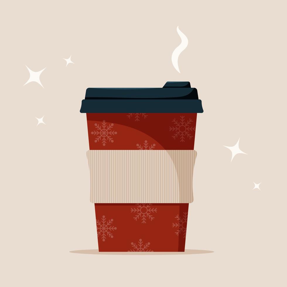 koffie beker. beschikbaar papier of plastic kop met winter Kerstmis ontwerp. vector illustratie in vlak tekenfilm stijl.