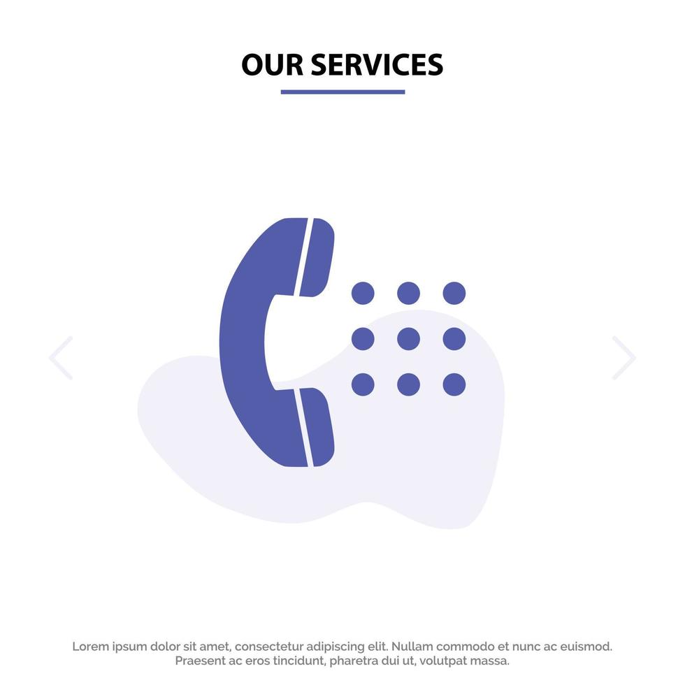 onze Diensten apps telefoontje wijzerplaat telefoon solide glyph icoon web kaart sjabloon vector