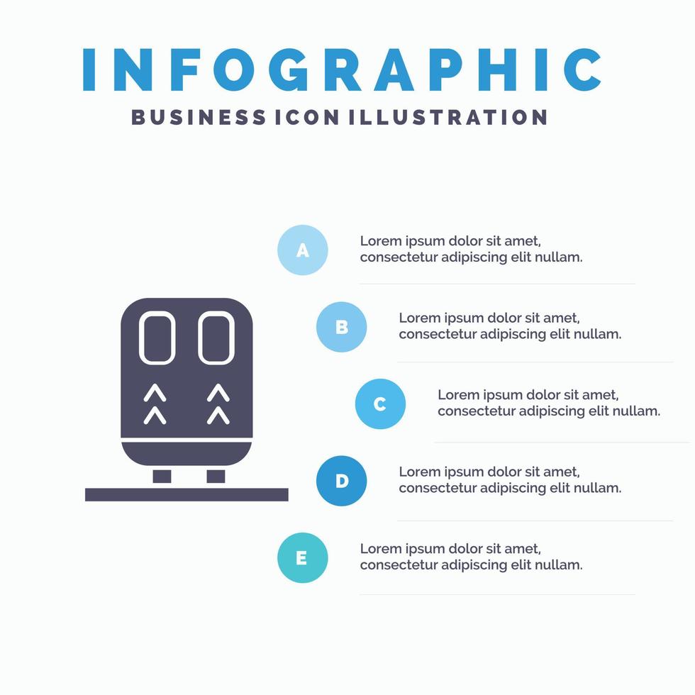 terug spoorweg trein vervoer solide icoon infographics 5 stappen presentatie achtergrond vector
