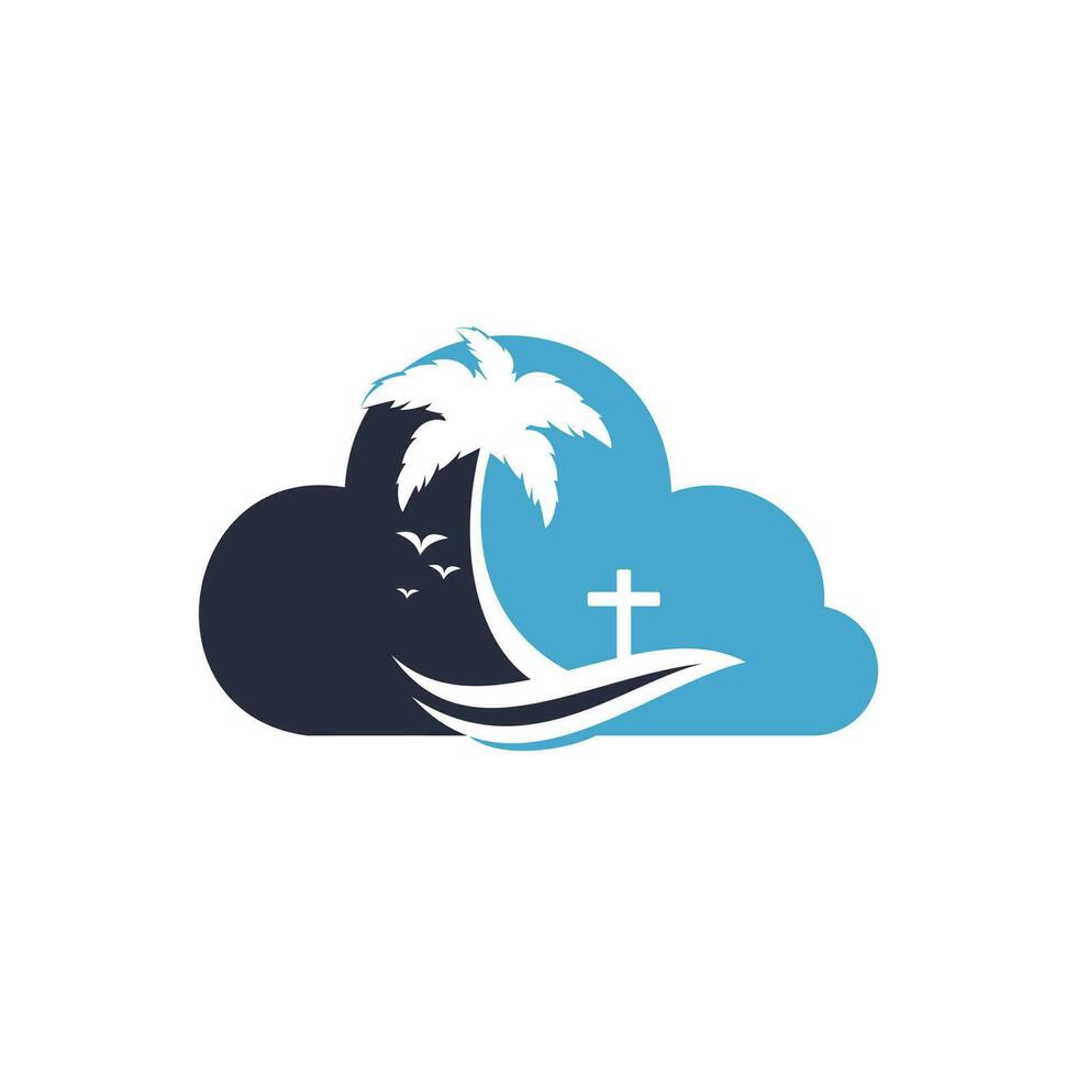 strand kerk logo ontwerp. christen kerk kruis strand vector logo ontwerp.