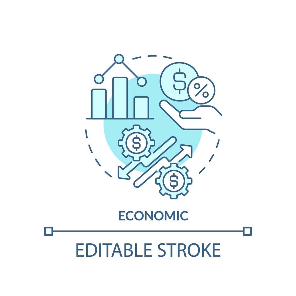 economisch turkoois concept icoon. bedrijf en handel verbetering. stamper gereedschap abstract idee dun lijn illustratie. geïsoleerd schets tekening. bewerkbare hartinfarct. vector