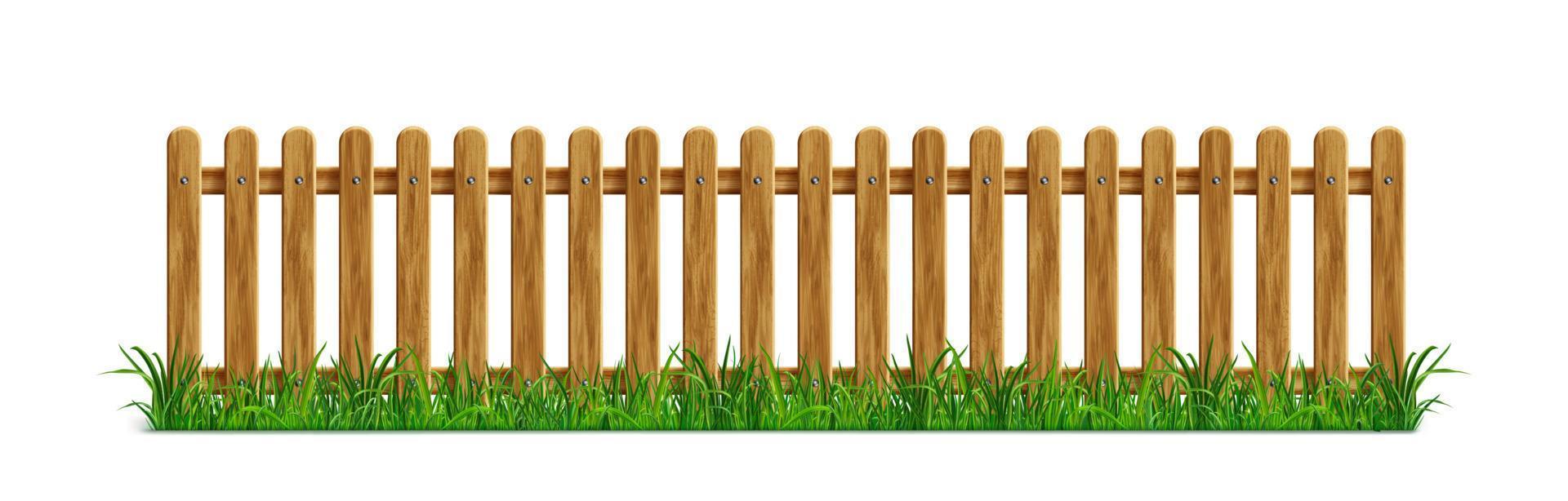 bruin houten piket hek met groen gras vector
