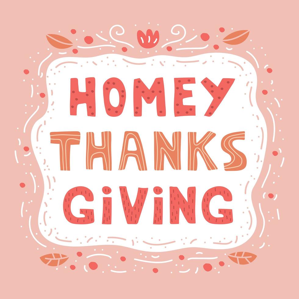 huiselijke thanksgiving hand drawnlettering vector