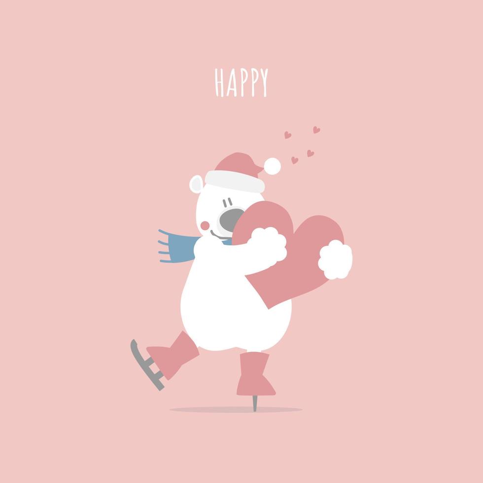 schattig en lief hand- getrokken teddy beer knuffelen hart met ijs vleet, gelukkig Valentijnsdag dag, liefde concept, vlak vector illustratie tekenfilm karakter kostuum ontwerp