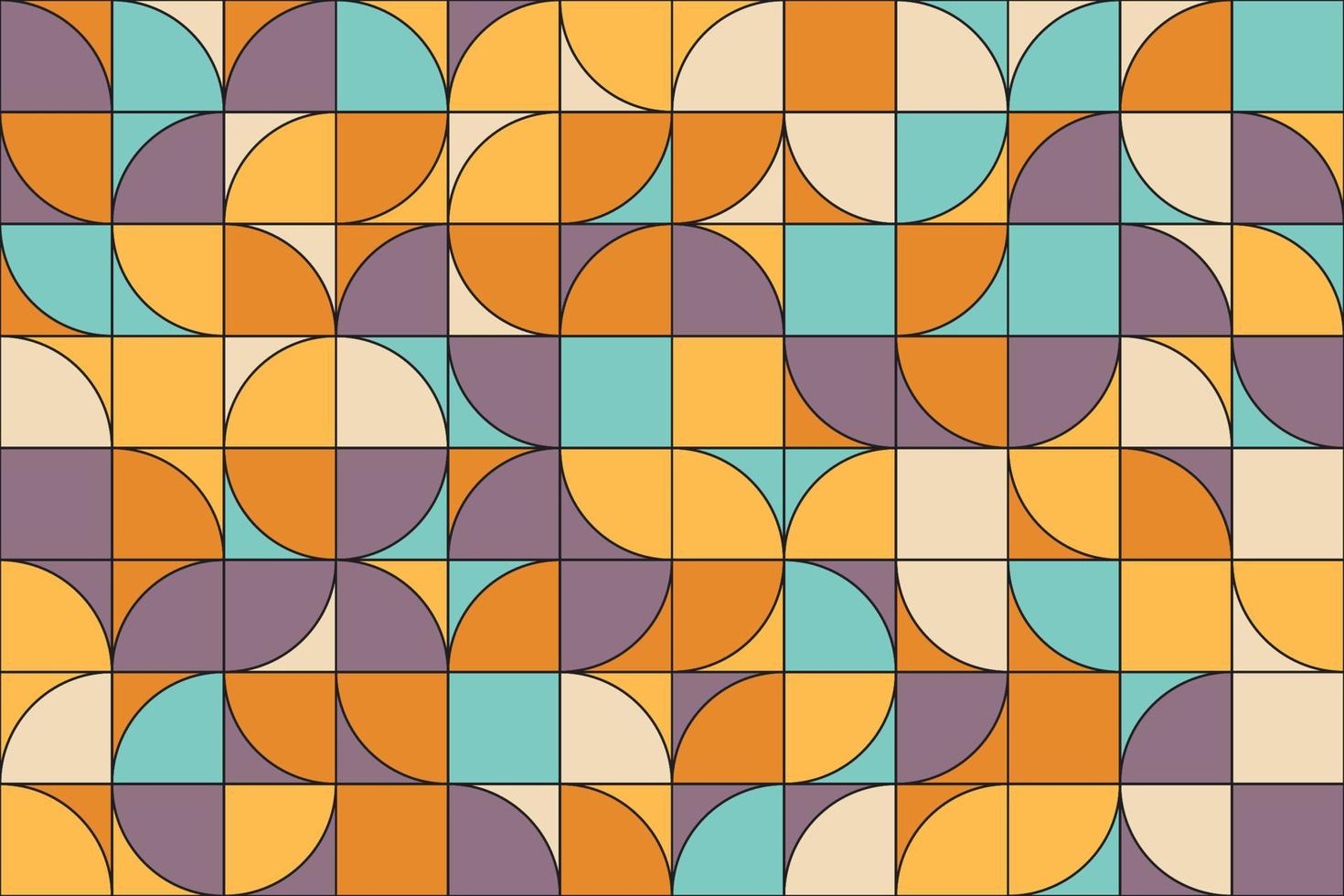 abstract minimalistische vlak kleurrijk meetkundig mozaïek- rooster samenstelling van willekeurig voor de helft cirkels naadloos patroon vector