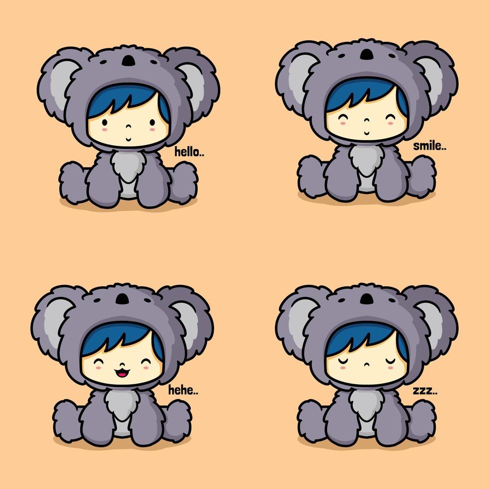 vector illustratie van schattig baby jongen emoji vervelend koala kostuum