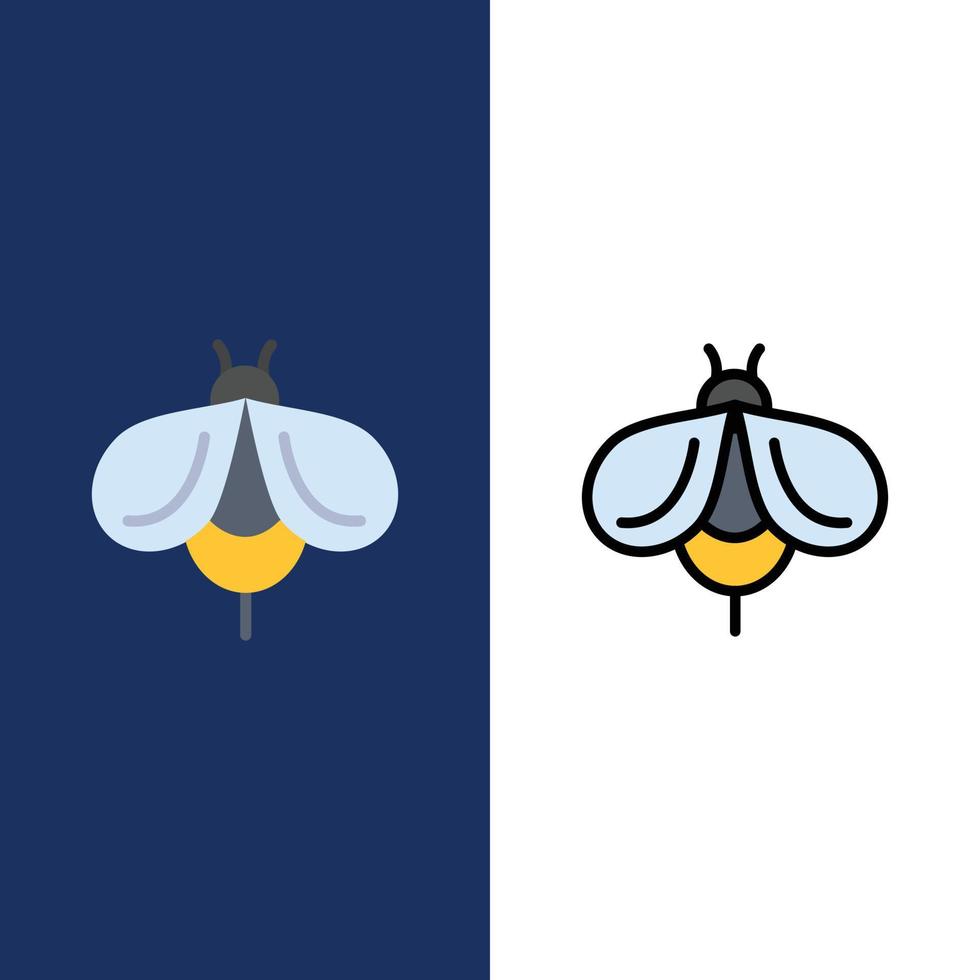 bij vlieg honing kever pictogrammen vlak en lijn gevulde icoon reeks vector blauw achtergrond