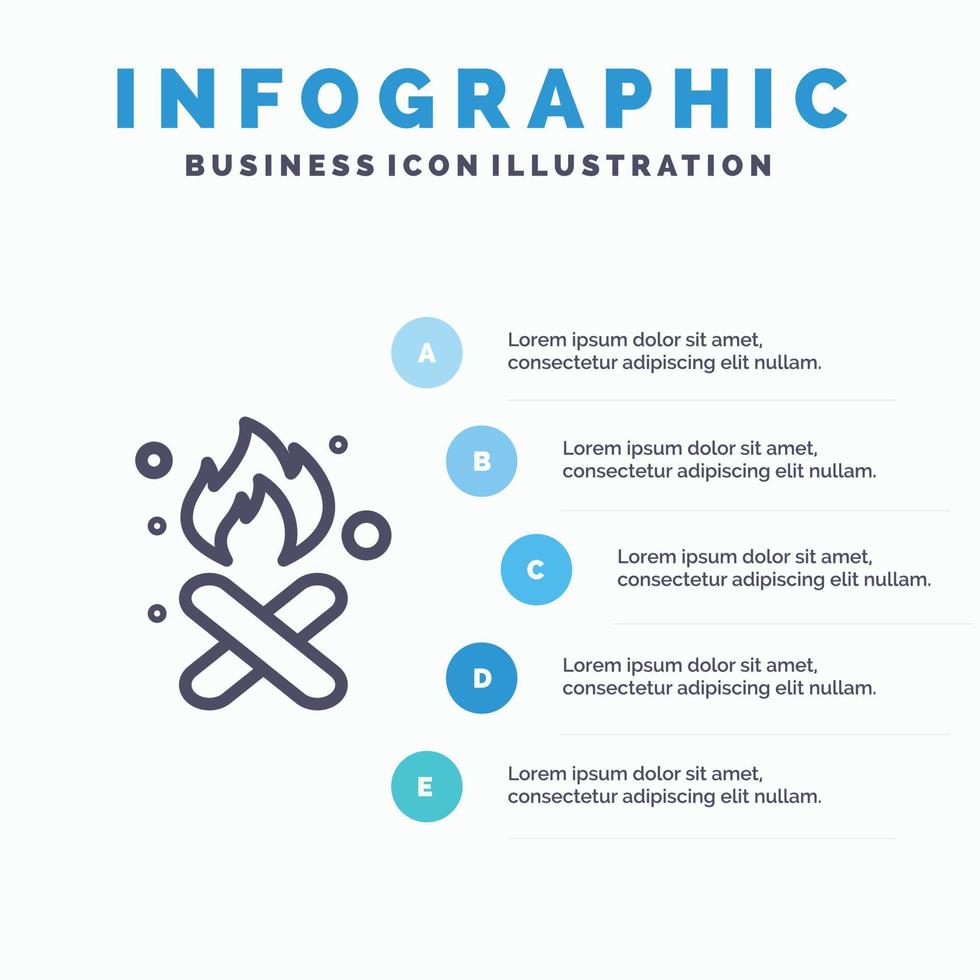 brandwond brand vuilnis verontreiniging rook lijn icoon met 5 stappen presentatie infographics achtergrond vector