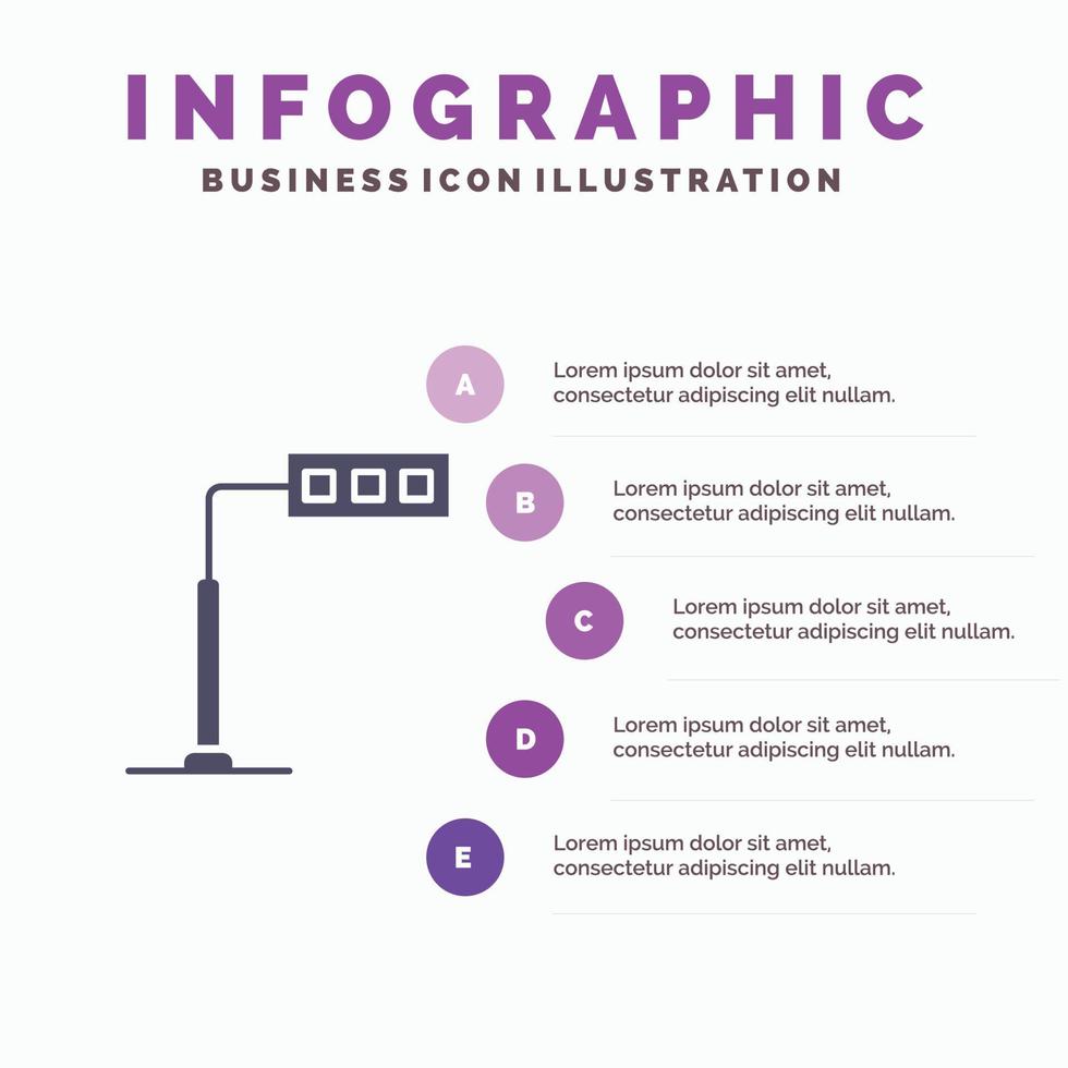 bouw licht toren weg solide icoon infographics 5 stappen presentatie achtergrond vector