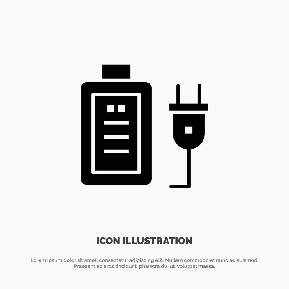 accu in rekening brengen plug onderwijs solide zwart glyph icoon vector