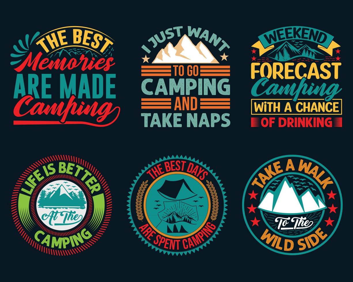 camping t-shirt ontwerp bundel vector