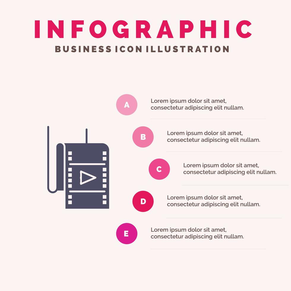 film film studio theater solide icoon infographics 5 stappen presentatie achtergrond vector