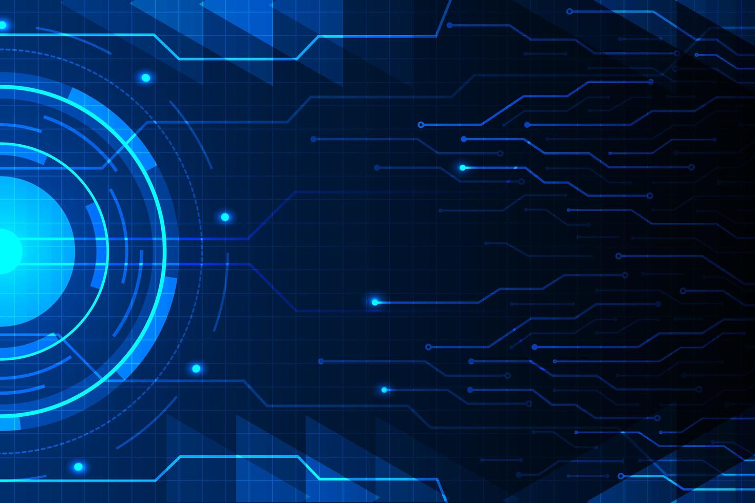 blauwe cirkel en circuitlijn op futuristisch hud-patroon vector