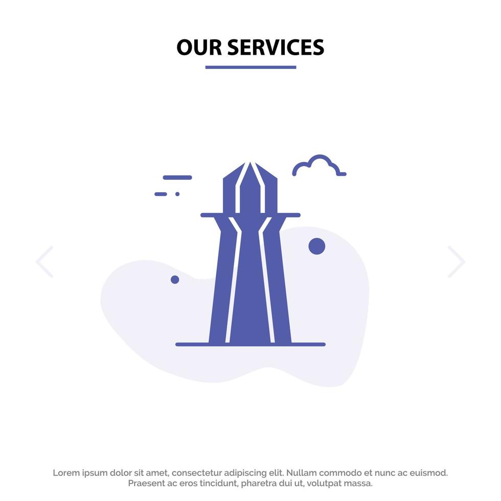 onze Diensten Canada co toren Canada toren gebouw solide glyph icoon web kaart sjabloon vector