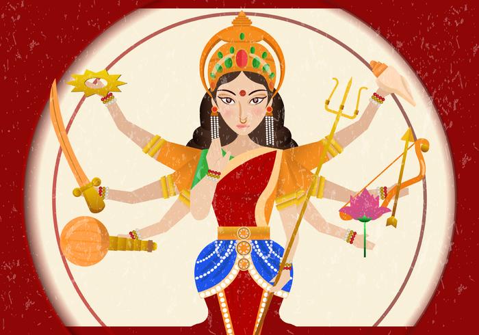 Durga In Rode Achtergrond Met Grunge vector