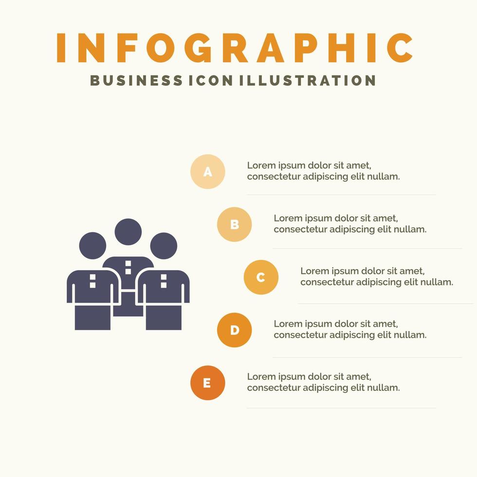 vrienden bedrijf groep mensen bescherming team werkgroep solide icoon infographics 5 stappen presentatie vector