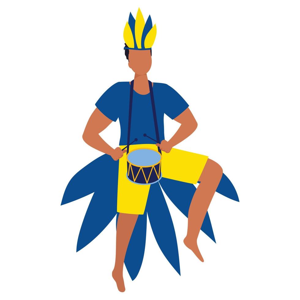Latijns Amerikaans Mens in carnaval kostuum dansen met dom. vector illustratie.