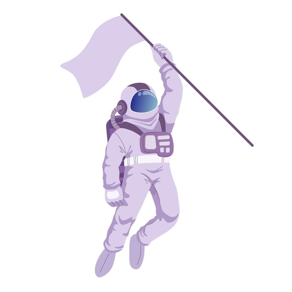 astronaut drijvend en Holding vlag. vector illustratie in tekenfilm stijl. geïsoleerd Aan wit achtergrond.