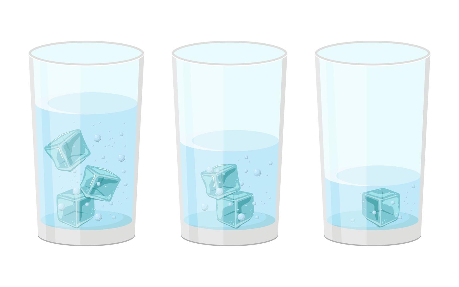 glas water met ijsblokjes set vector