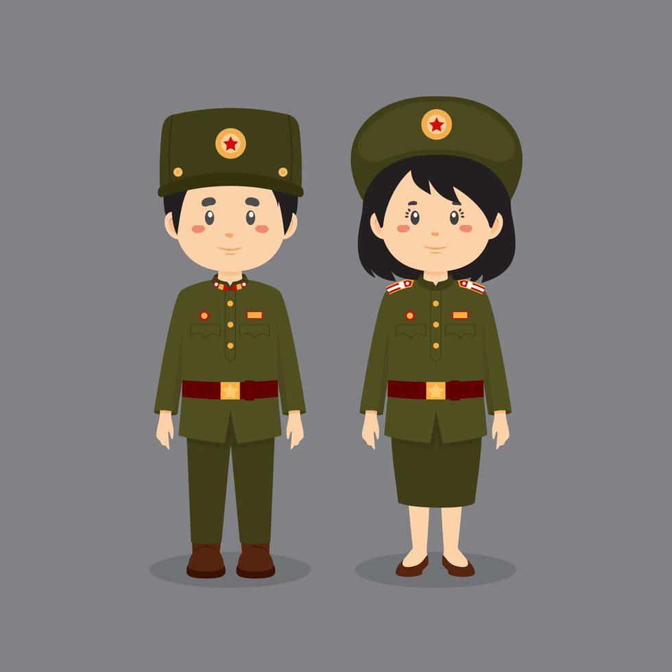 paar karakters die het nationale militaire uniform van Noord-Korea dragen vector