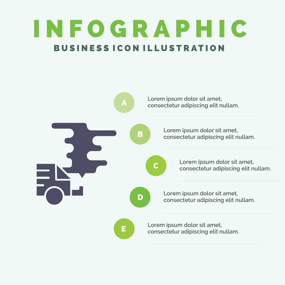 auto- auto emissie gas- verontreiniging solide icoon infographics 5 stappen presentatie achtergrond vector