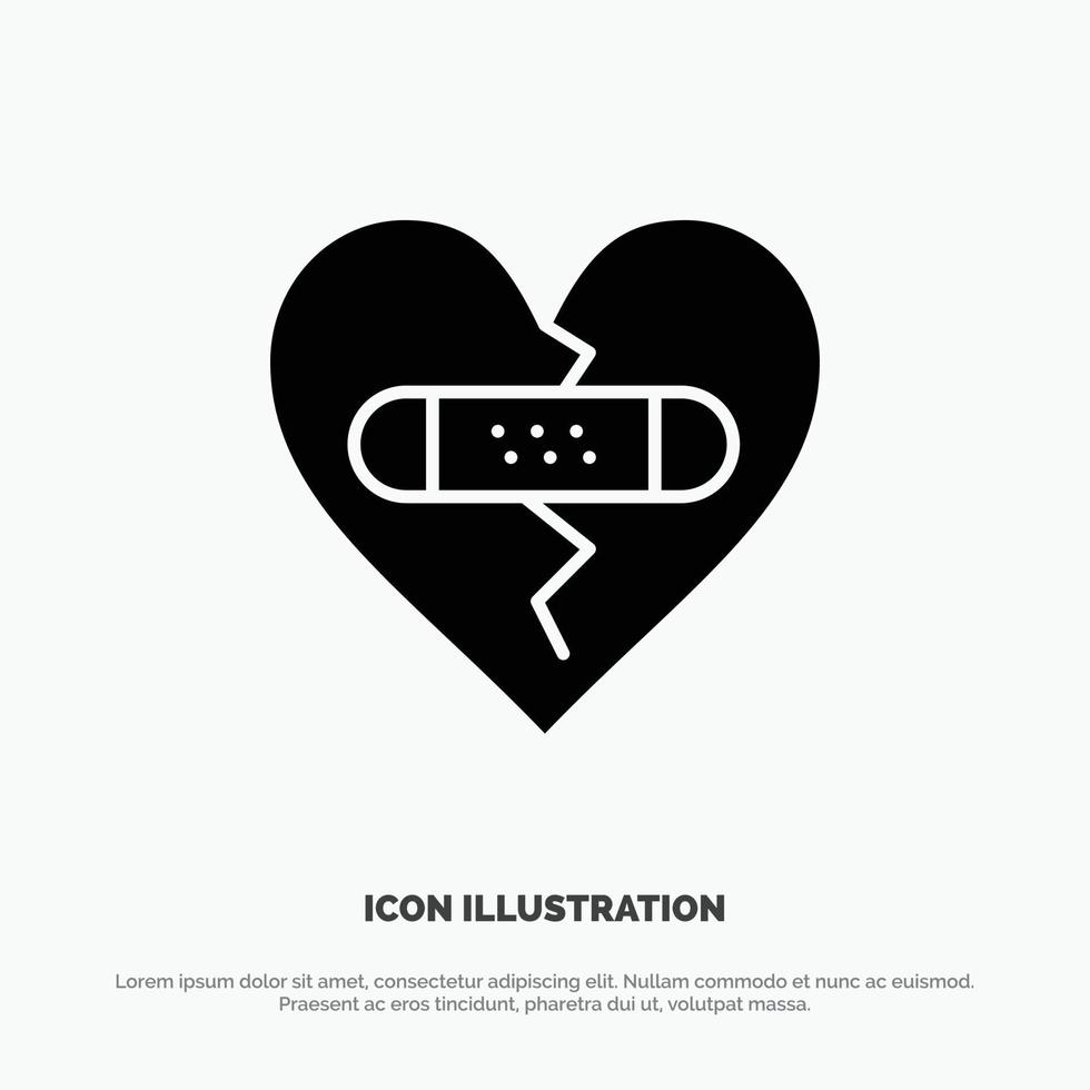 gebroken emoties vergiffenis hart liefde solide glyph icoon vector