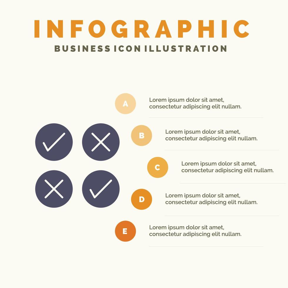 creatief kruis ontwerp Kruis aan solide icoon infographics 5 stappen presentatie achtergrond vector