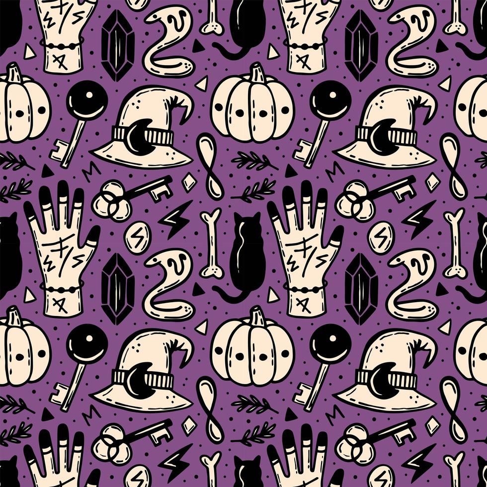 halloween naadloze patroon in paars, beige en zwart vector