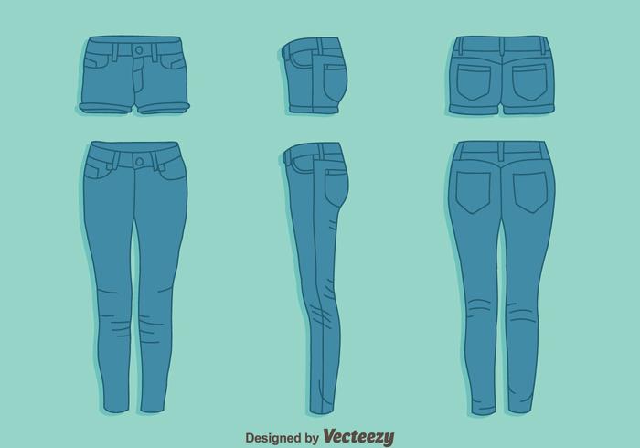 Blauwe Jean En Hot Pant Vector Set