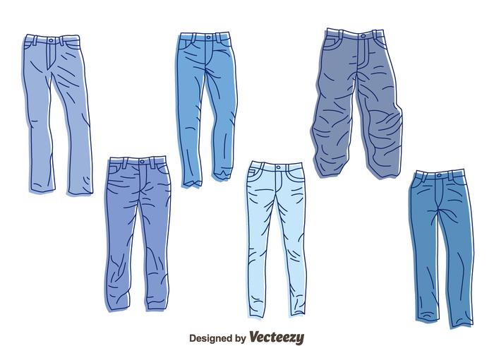 Handgetekende Blauwe Jeans Vector Set