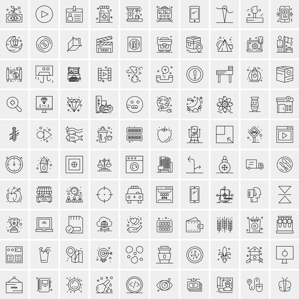 pak van 100 universeel lijn pictogrammen voor mobiel en web vector