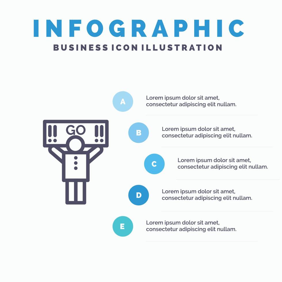 ventilator sport ondersteuning supporter lijn icoon met 5 stappen presentatie infographics achtergrond vector