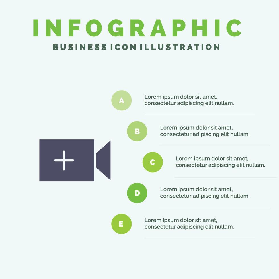 video camera ui solide icoon infographics 5 stappen presentatie achtergrond vector