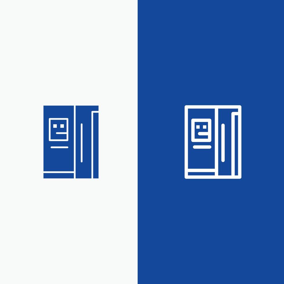 koelkast koelkast koeling diepvries lijn en glyph solide icoon blauw banier vector