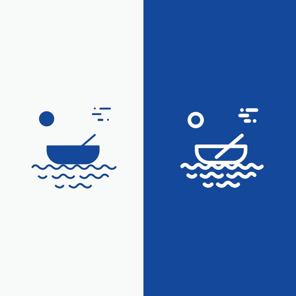 boot kano's kajak rivier- vervoer lijn en glyph solide icoon blauw banier lijn en glyph solide icoon bl vector