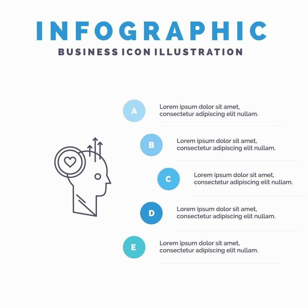 gebruiker Leuk vinden personeel kantoor idee lijn icoon met 5 stappen presentatie infographics achtergrond vector