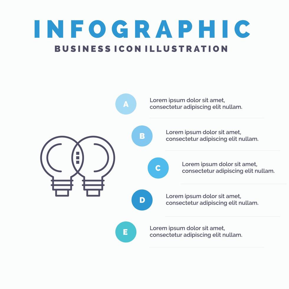 idee innovatie monteur denken lijn icoon met 5 stappen presentatie infographics achtergrond vector