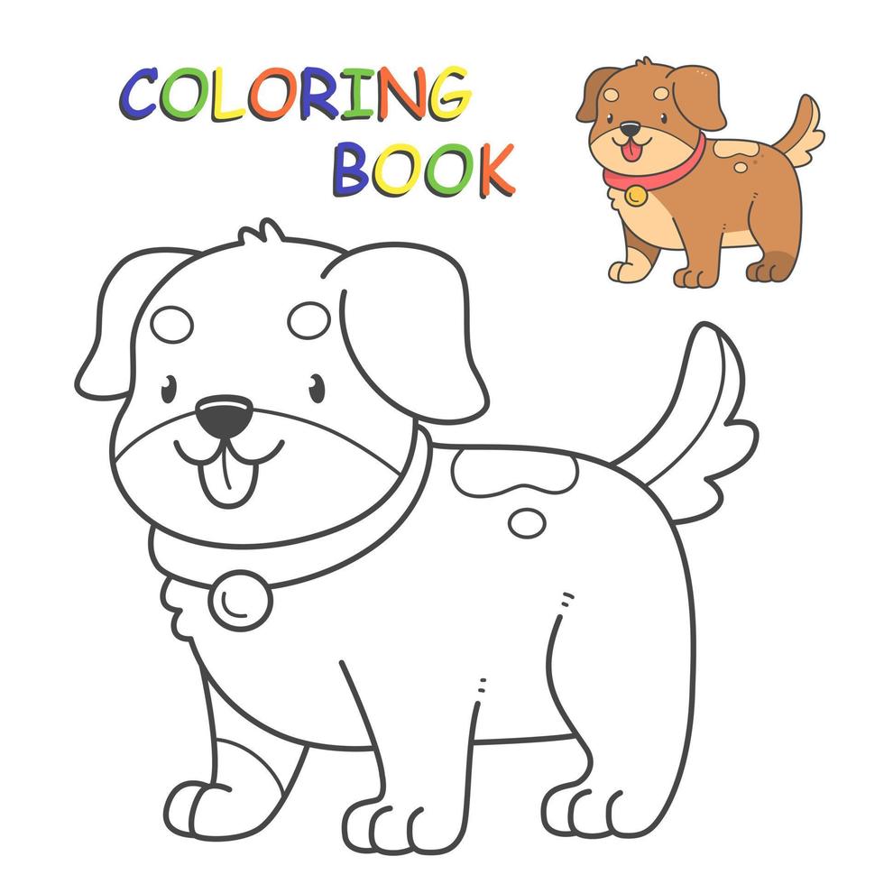 kinderen kleur boek met een pup. kleur bladzijde met schattig tekenfilm hond. vector illustratie.