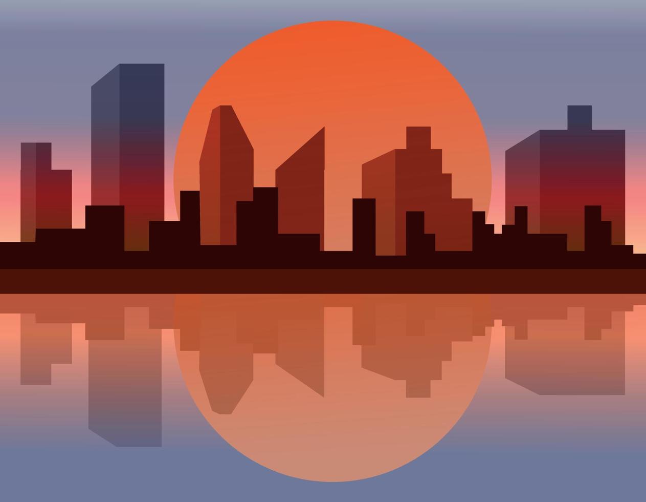 stadsgezicht zonsondergang illustratie. reflectie Aan de water. vector