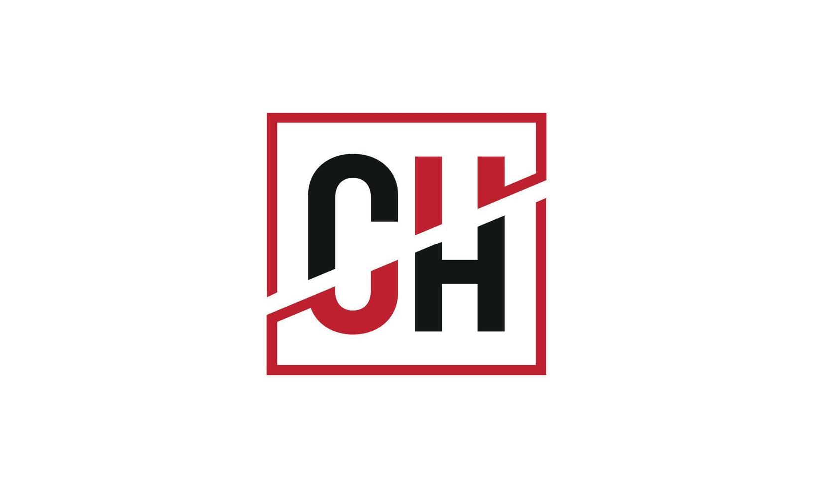 ch logo ontwerp. eerste ch brief logo monogram ontwerp in zwart en rood kleur met plein vorm geven aan. pro vector