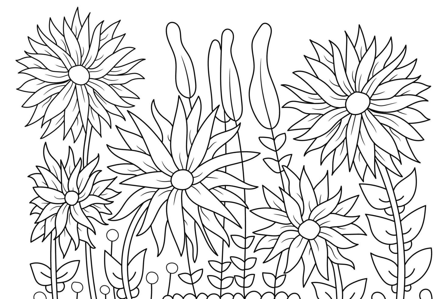 hand- getrokken bloemen Aan wit achtergrond voor volwassenen kleur boek vector