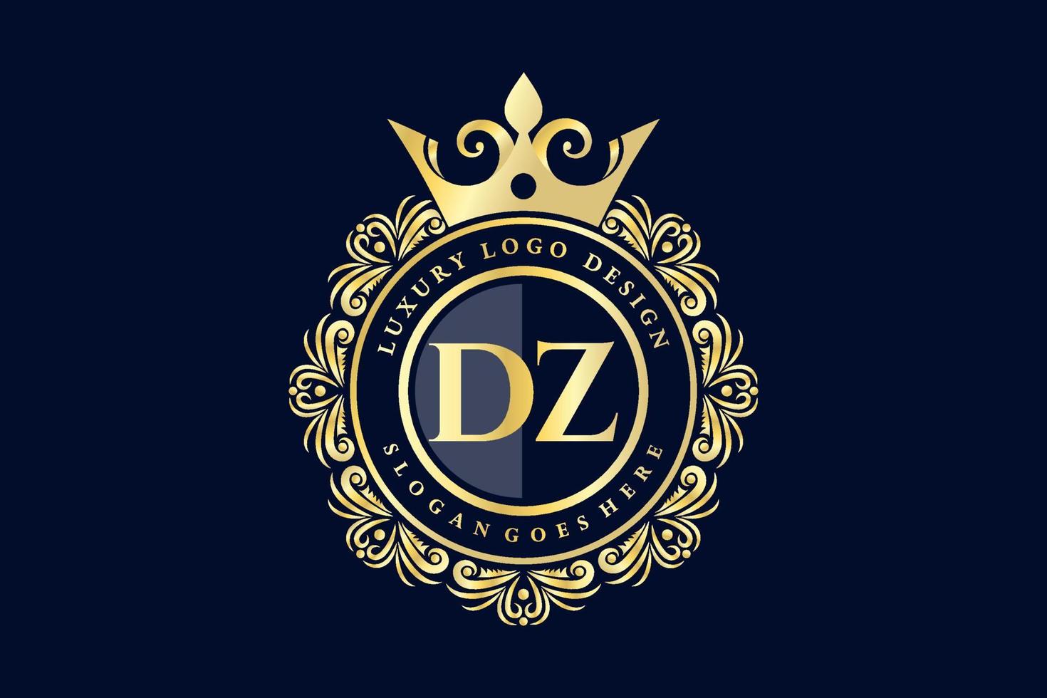 dz eerste brief goud kalligrafische vrouwelijk bloemen hand- getrokken heraldisch monogram antiek wijnoogst stijl luxe logo ontwerp premie vector